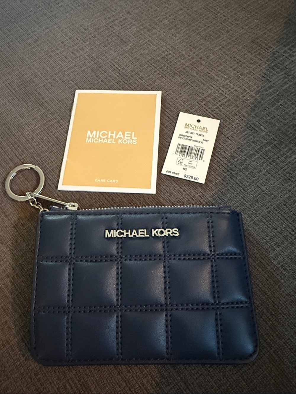 Michael Kors Navy Quilted Leather Card Case with Keyring